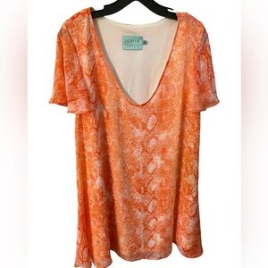 JUDITH MARCH Snake Print Dress Orange Coral White Flowy VNeck Lightweight